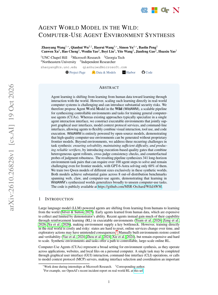 AGENT WORLD MODEL IN THE WILD: COMPUTER-USE AGENT ENVIRONMENT SYNTHESIS