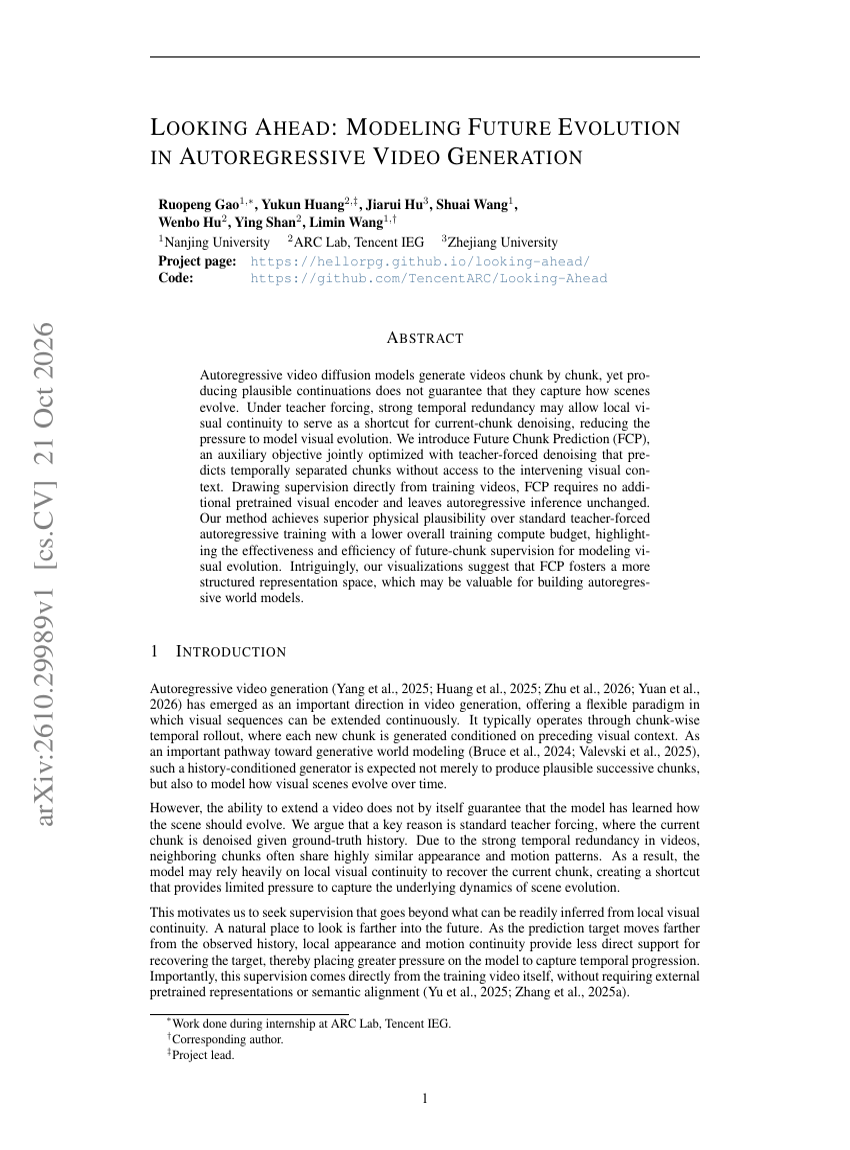 LOOKING AHEAD: MODELING FUTURE EVOLUTION IN AUTOREGRESSIVE VIDEO GENERATION