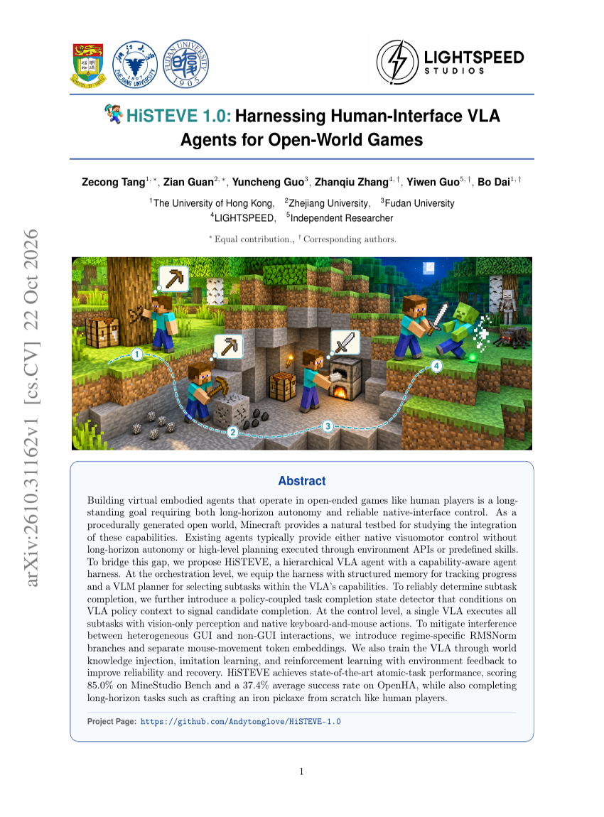 HiSTEVE 1.0: Harnessing Human-Interface VLA Agents for Open-World Games