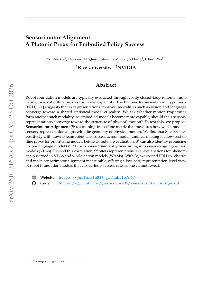 Sensorimotor Alignment: A Platonic Proxy for Embodied Policy Success