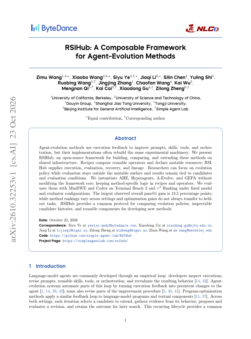 RSIHub: A Composable Framework for Agent-Evolution Methods