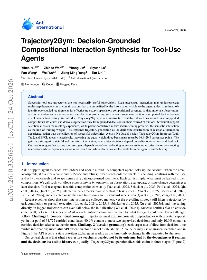 Trajectory2Gym: Decision-Grounded Compositional Interaction Synthesis for Tool-Use Agents