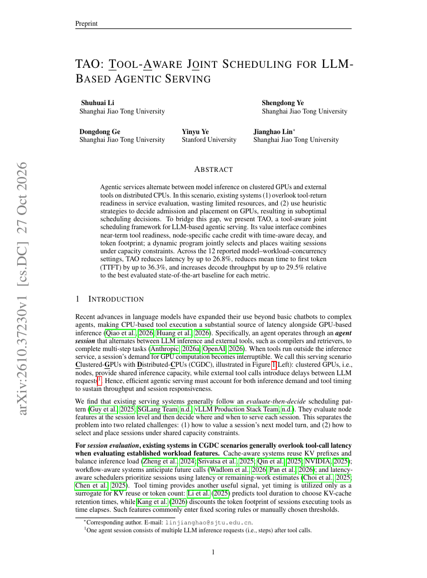 TAO: TOOL-AWARE JOINT SCHEDULING FOR LLM-BASED AGENTIC SERVING