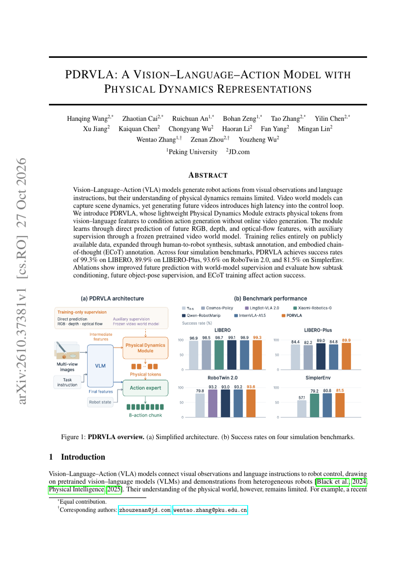 PDRVLA: A VISION–LANGUAGE–ACTION MODEL WITH PHYSICAL DYNAMICS REPRESENTATIONS