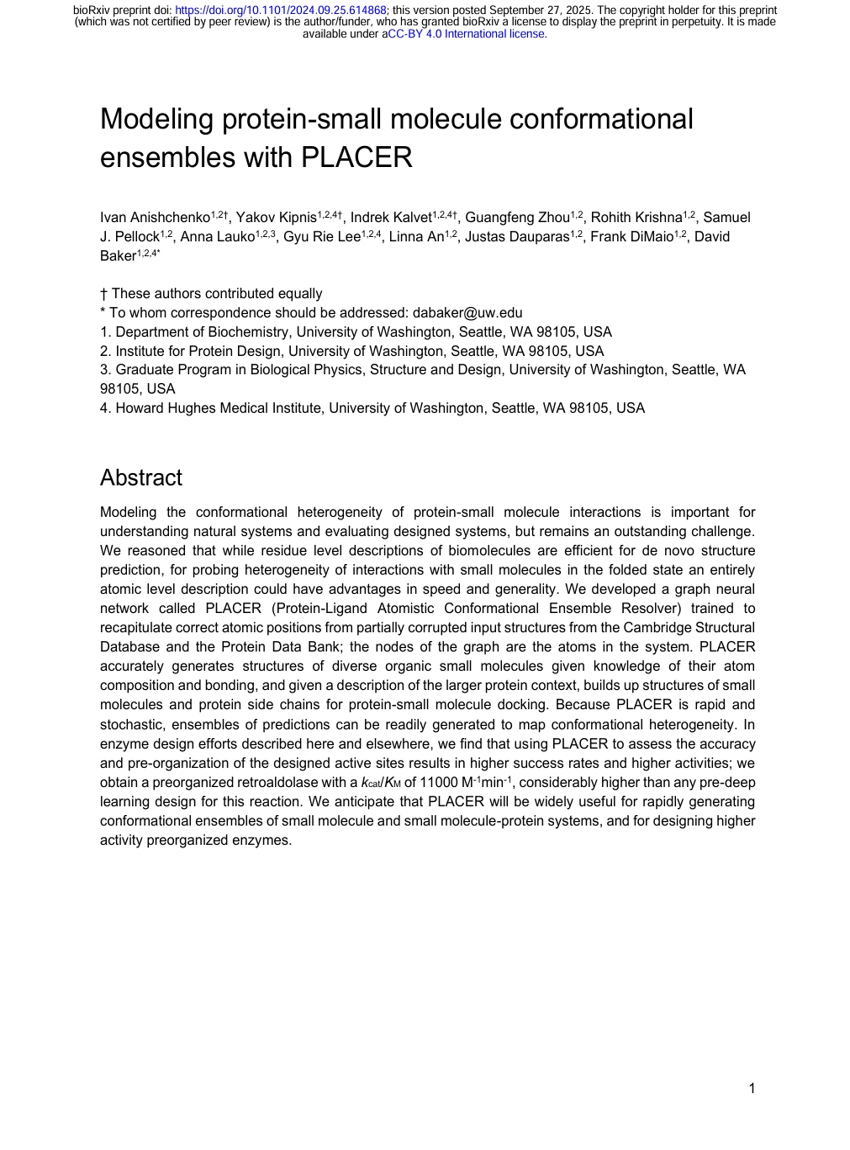 使用PLACER建模蛋白质-小分子构象集合