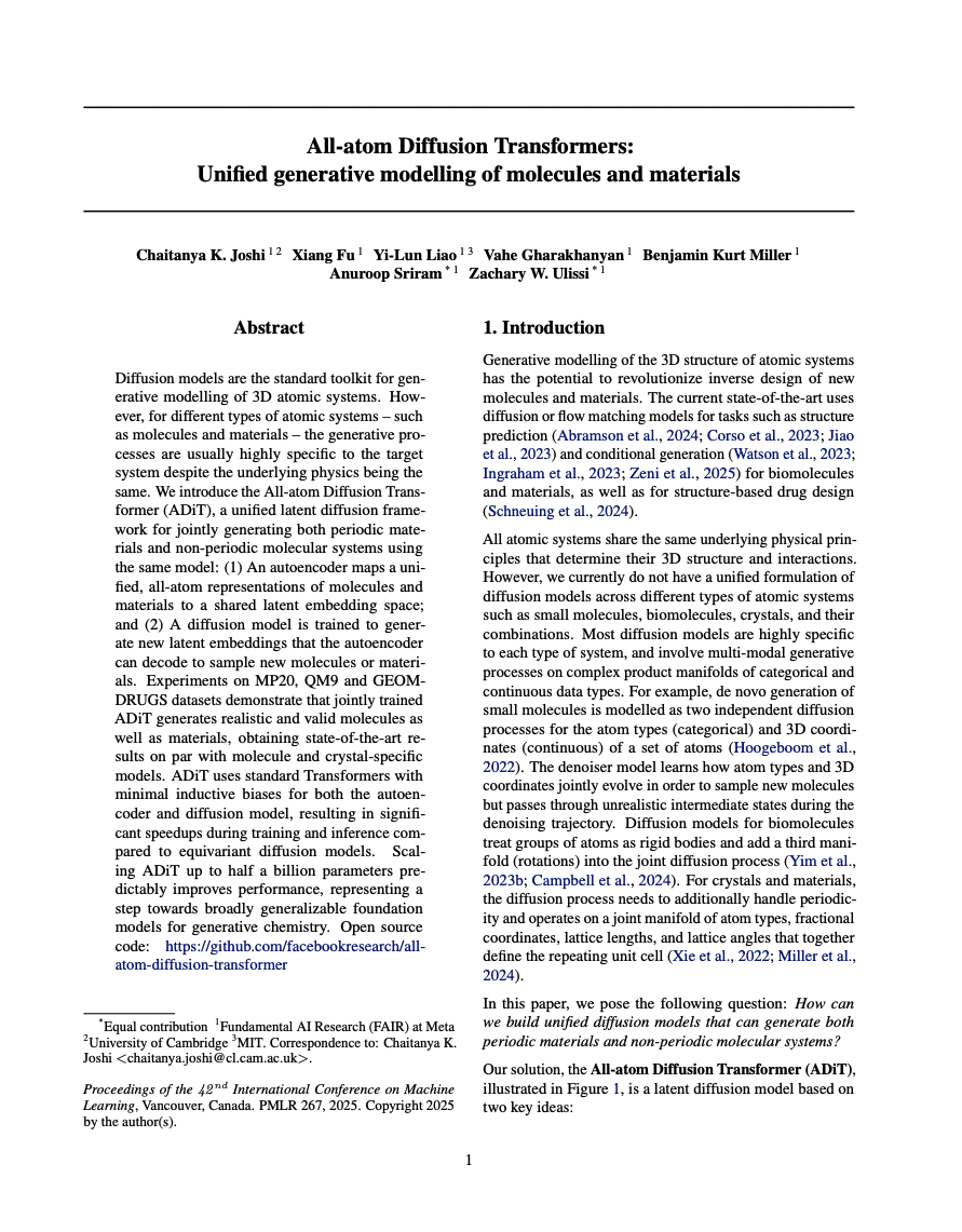All-atom Diffusion Transformers: Unified generative modelling of molecules and materials