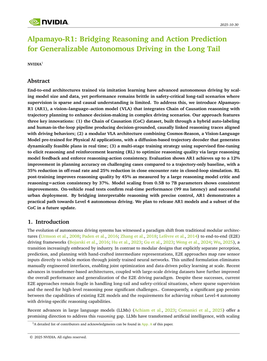 Alpamayo-R1: Bridging Reasoning and Action Prediction for Generalizable Autonomous Driving in the Long Tail
