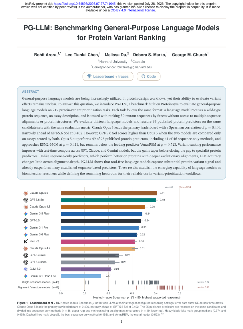 PG-LLM: Benchmarking General-Purpose Language Models for Protein Variant Ranking