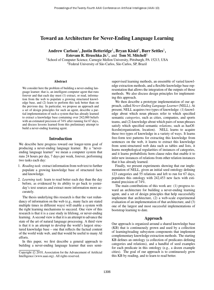 Toward an Architecture for Never-Ending Language Learning