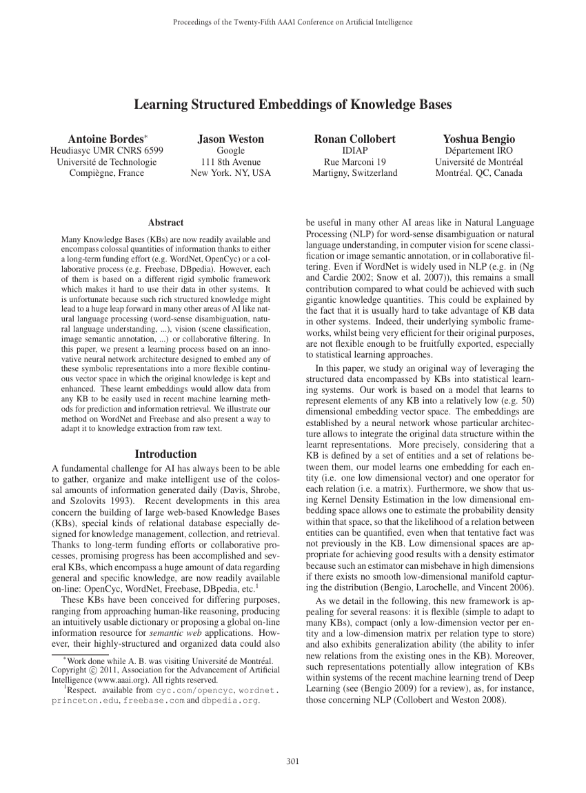 Learning Structured Embeddings of Knowledge Bases