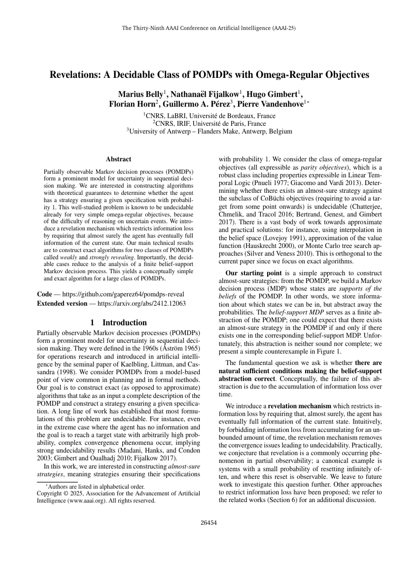 Revelations: A Decidable Class of POMDPs with Omega-Regular Objectives