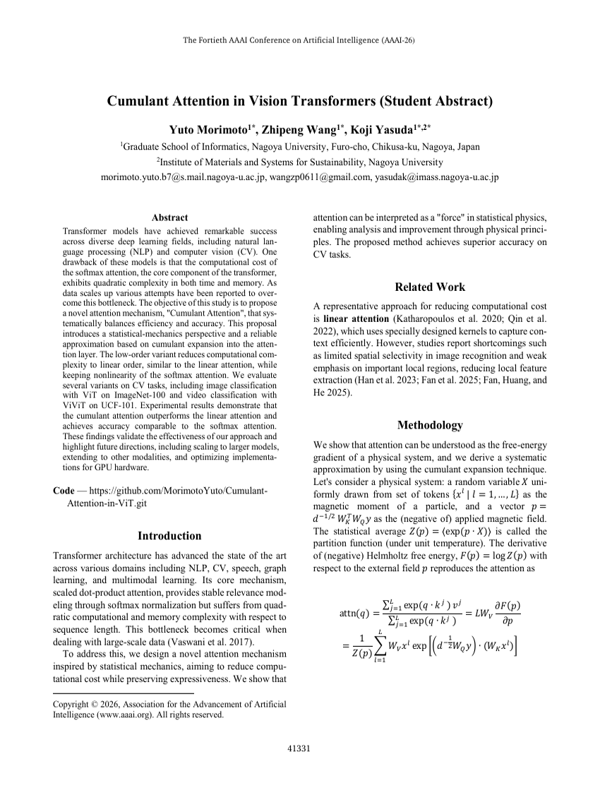Cumulant Attention in Vision Transformers (Student Abstract)