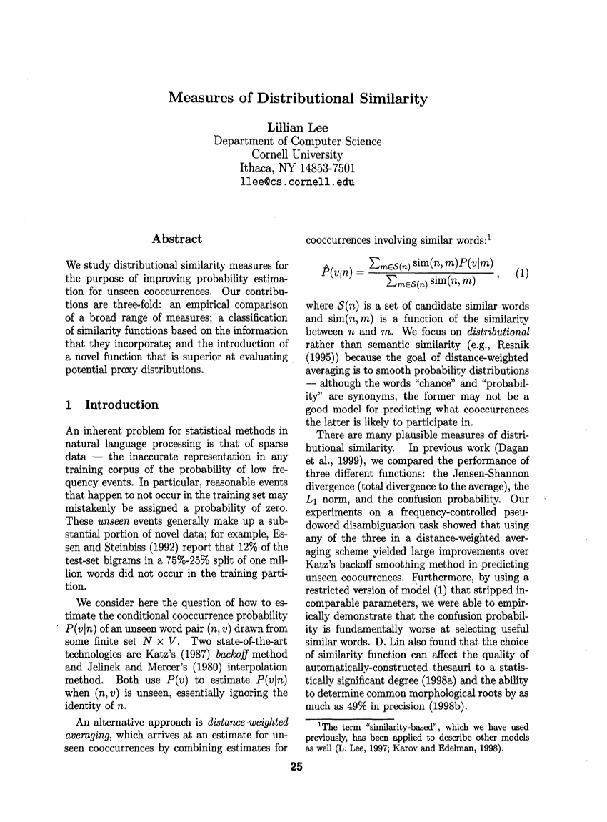 Measures of Distributional Similarity