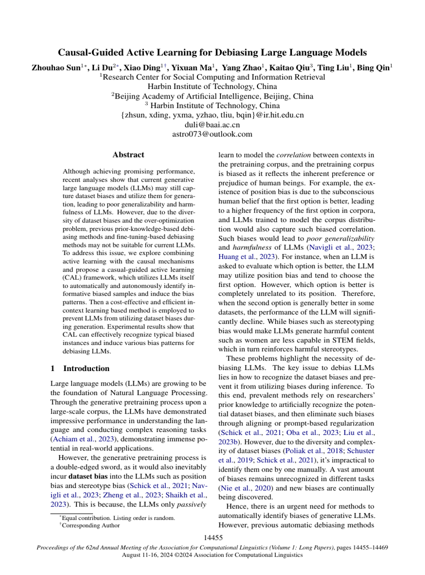 Causal-Guided Active Learning for Debiasing Large Language Models