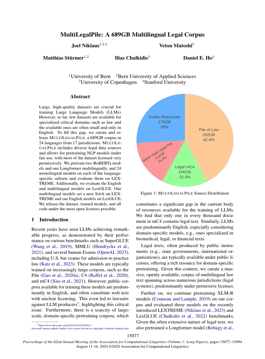 MultiLegalPile: A 689GB Multilingual Legal Corpus