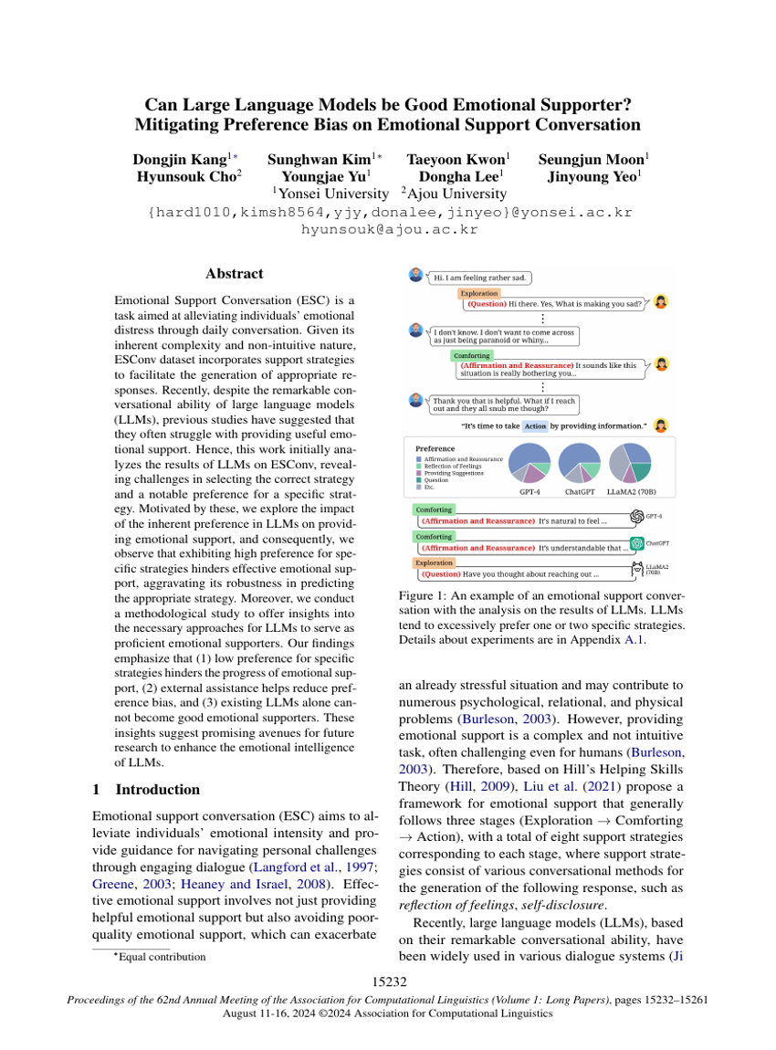 Can Large Language Models be Good Emotional Supporter? Mitigating Preference Bias on Emotional Support Conversation