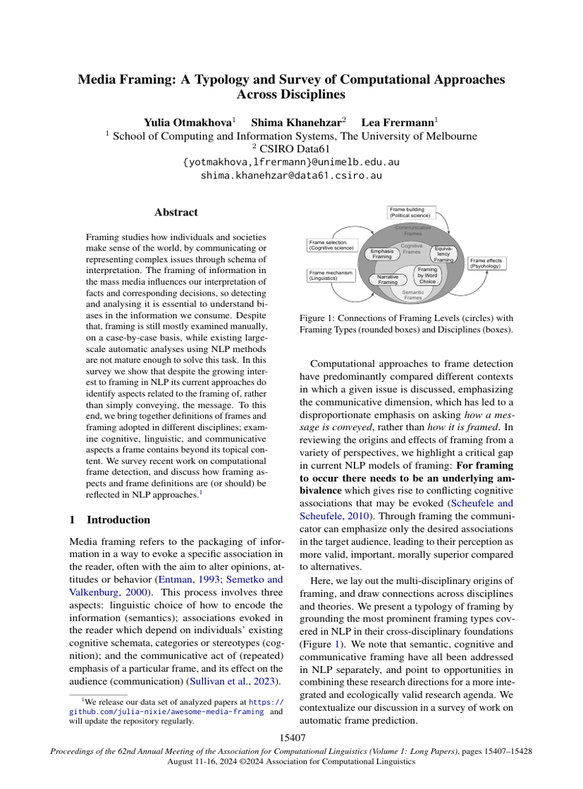 Media Framing: A Typology and Survey of Computational Approaches Across Disciplines