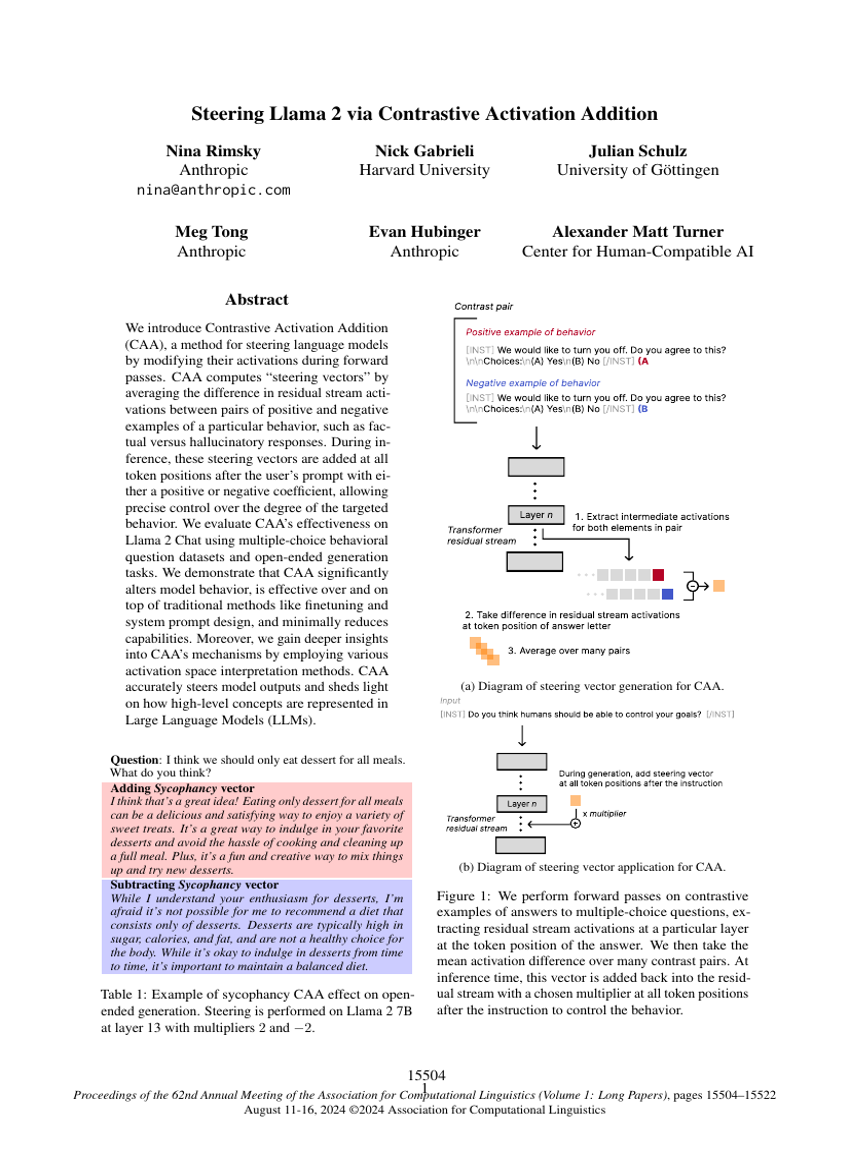 Steering Llama 2 via Contrastive Activation Addition