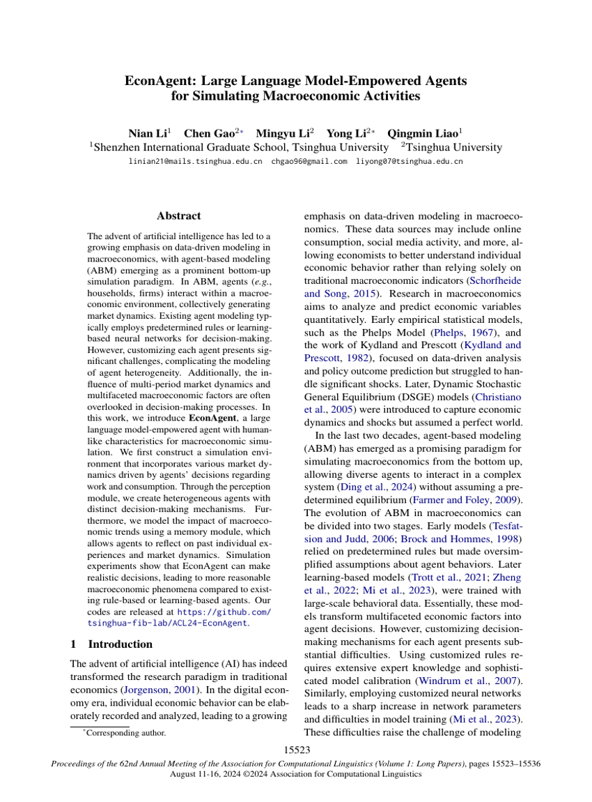 EconAgent: Large Language Model-Empowered Agents for Simulating Macroeconomic Activities