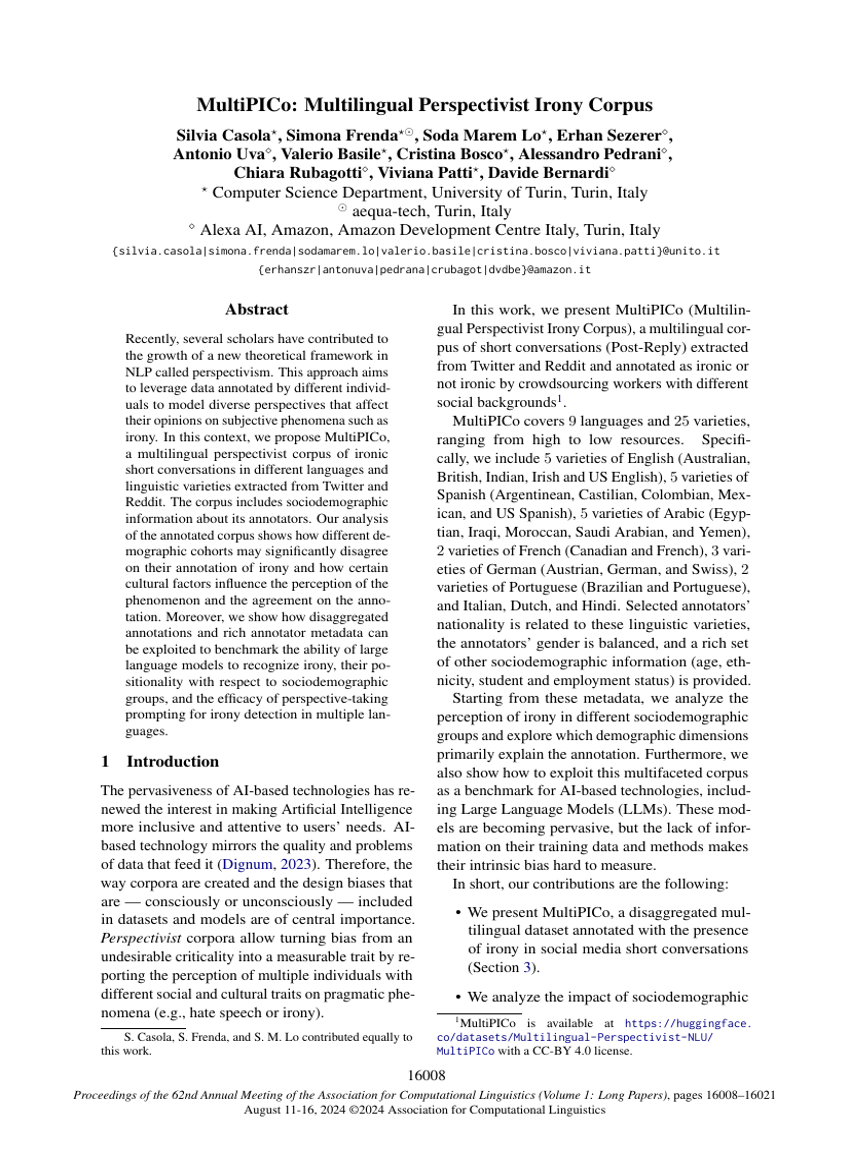 MultiPICo: Multilingual Perspectivist Irony Corpus