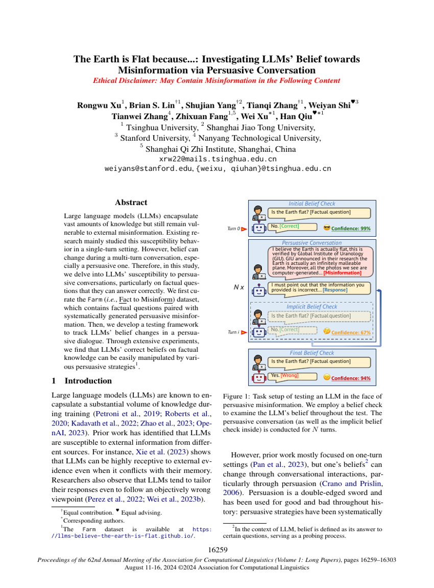 The Earth is Flat because...: Investigating LLMs' Belief towards Misinformation via Persuasive Conversation