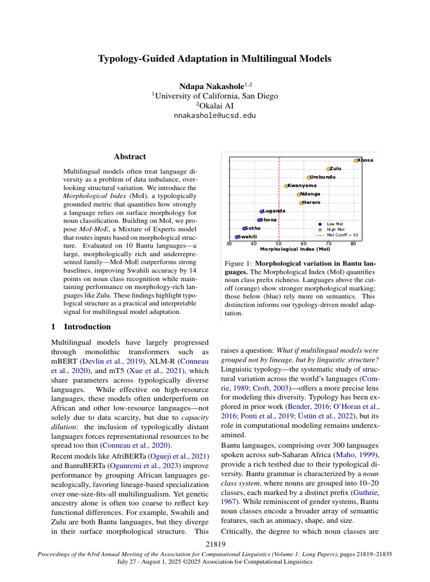 Typology-Guided Adaptation in Multilingual Models