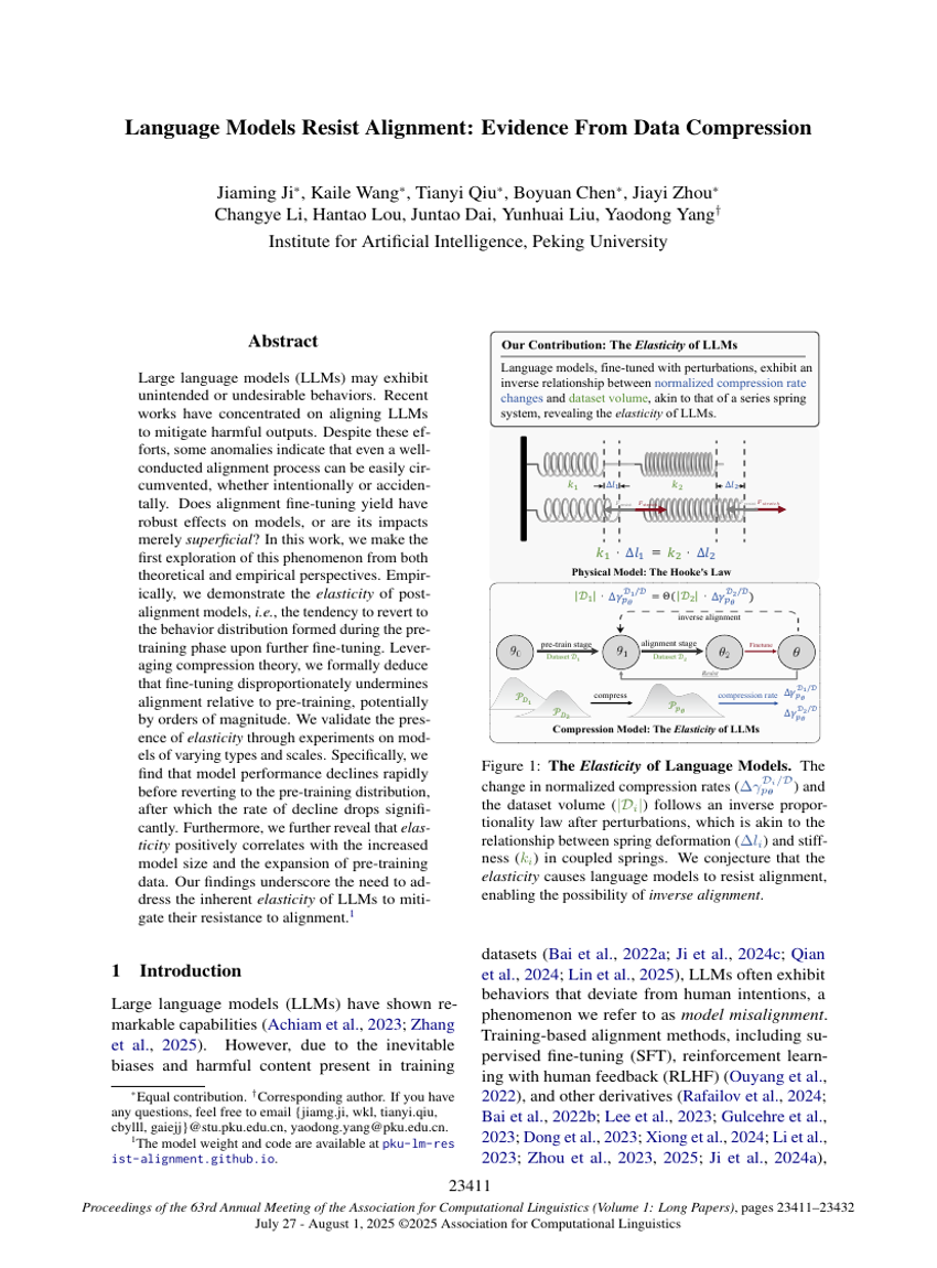Language Models Resist Alignment: Evidence From Data Compression