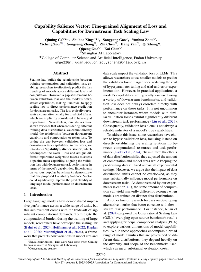 Capability Salience Vector: Fine-grained Alignment of Loss and Capabilities for Downstream Task Scaling Law