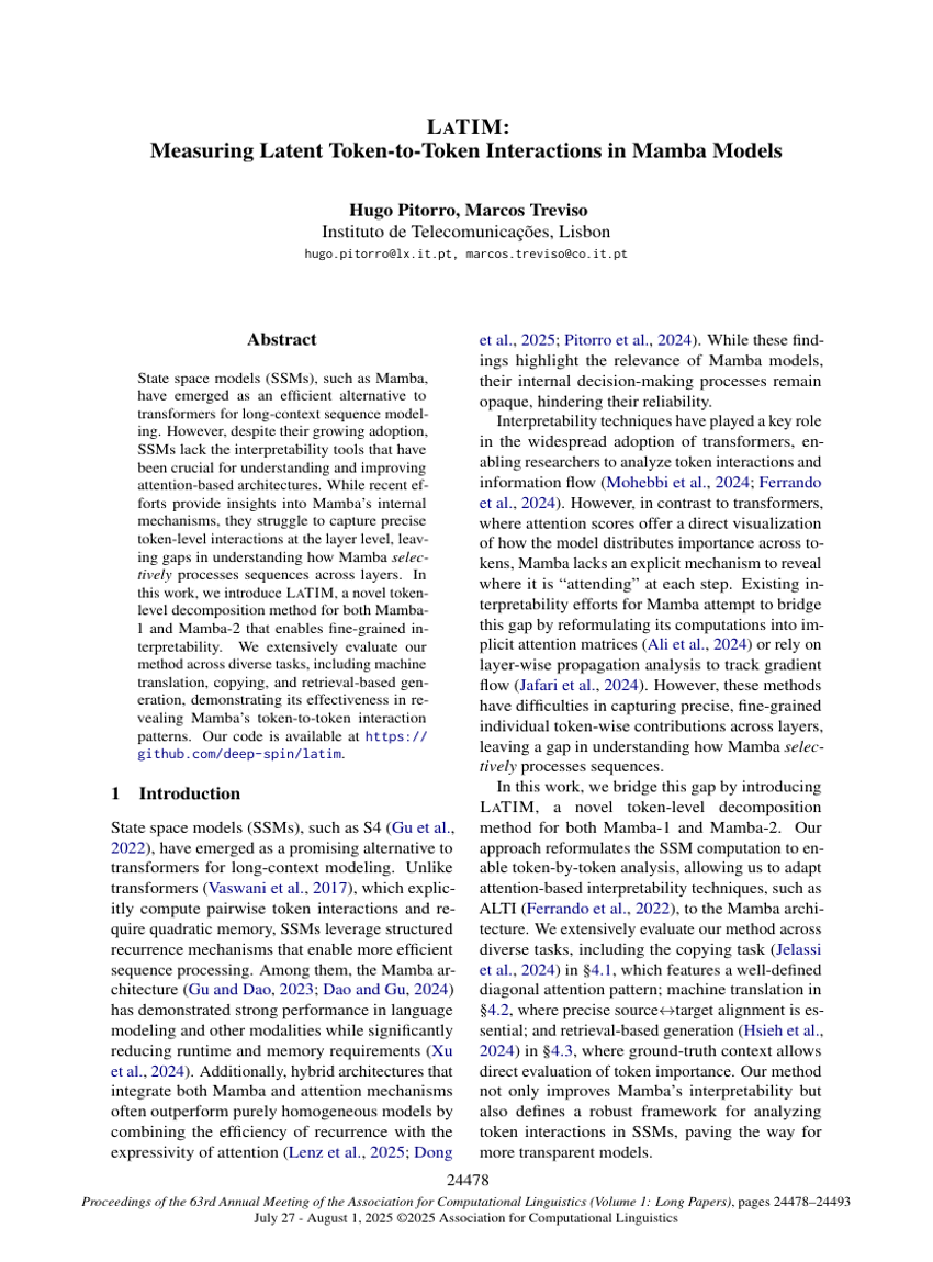 LATIM: Measuring Latent Token-to-Token Interactions in Mamba Models