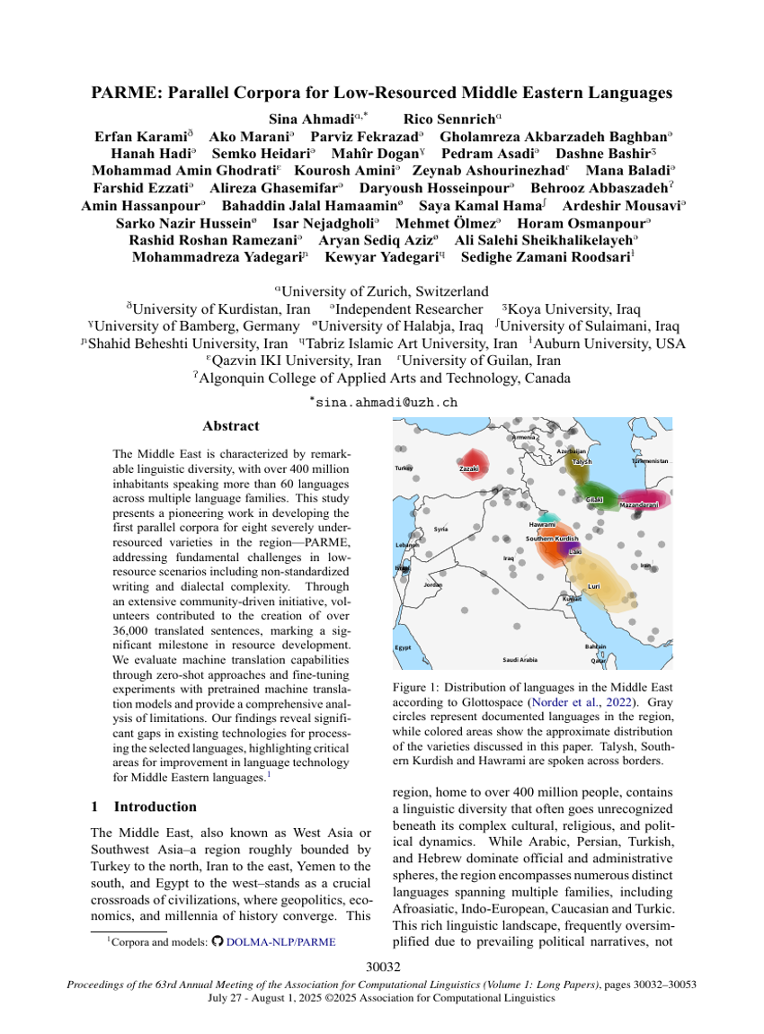PARME: Parallel Corpora for Low-Resourced Middle Eastern Languages