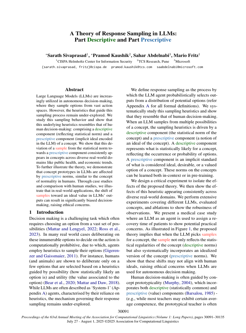 A Theory of Response Sampling in LLMs: Part Descriptive and Part Prescriptive