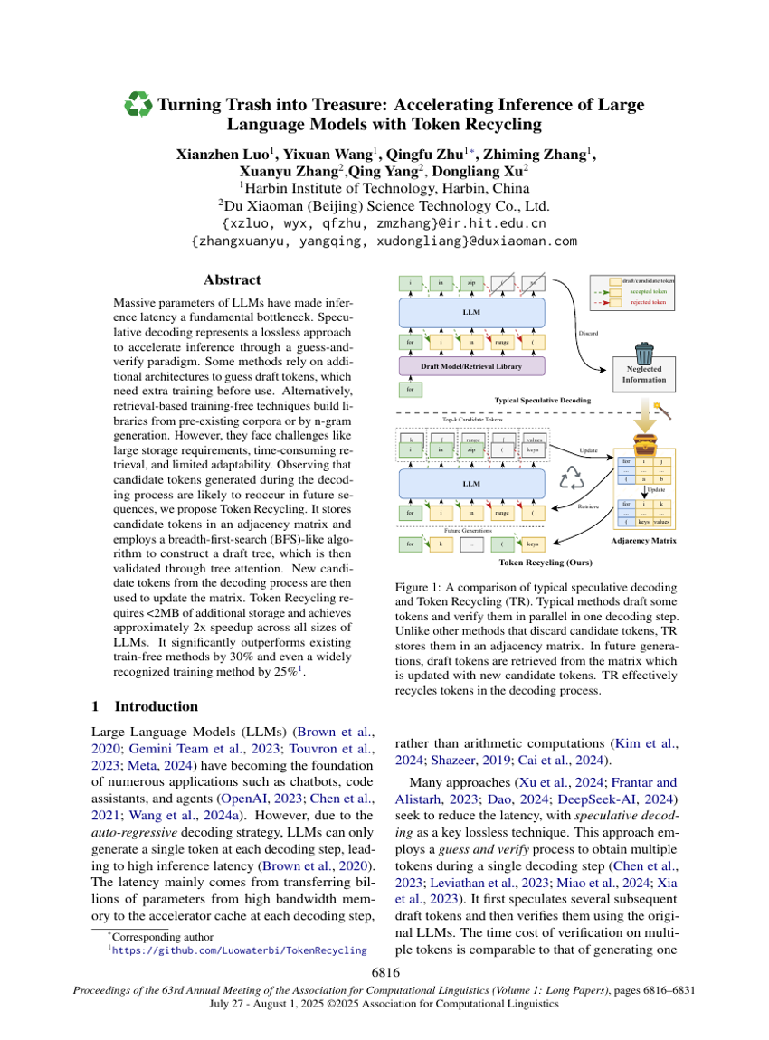 Turning Trash into Treasure: Accelerating Inference of Large Language Models with Token Recycling