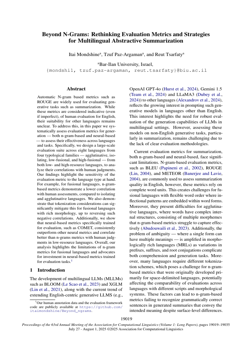 Beyond N-Grams: Rethinking Evaluation Metrics and Strategies for Multilingual Abstractive Summarization