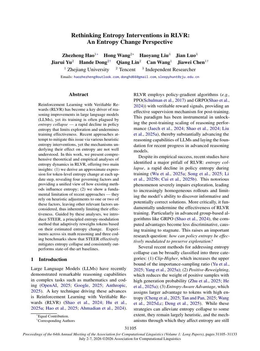 Rethinking Entropy Interventions in RLVR: An Entropy Change Perspective