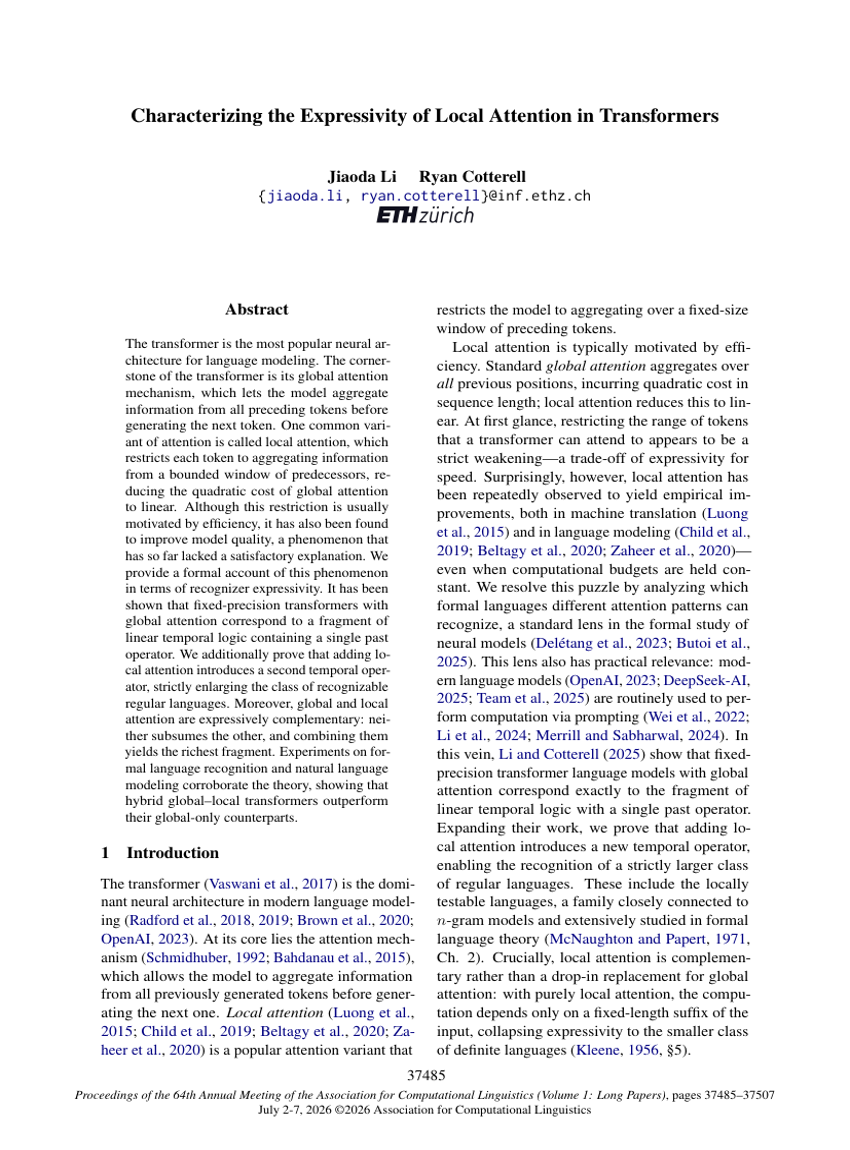 Characterizing the Expressivity of Local Attention in Transformers