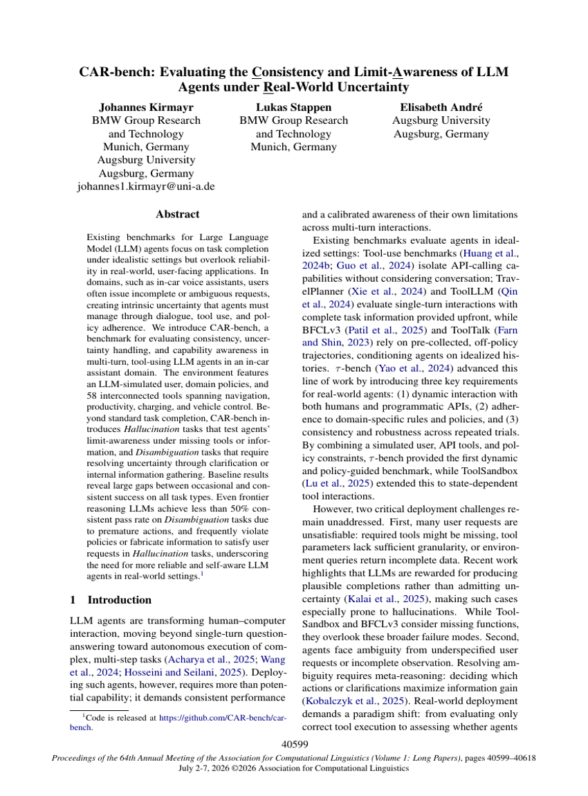 CAR-bench: Evaluating the Consistency and Limit-Awareness of LLM Agents under Real-World Uncertaint