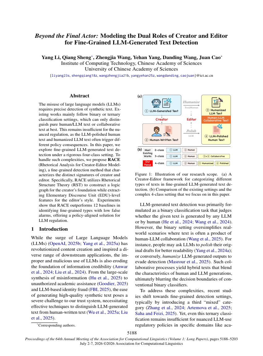 Beyond the Final Actor: Modeling the Dual Roles of Creator and Editor for Fine-Grained LLM-Generated Text Detection