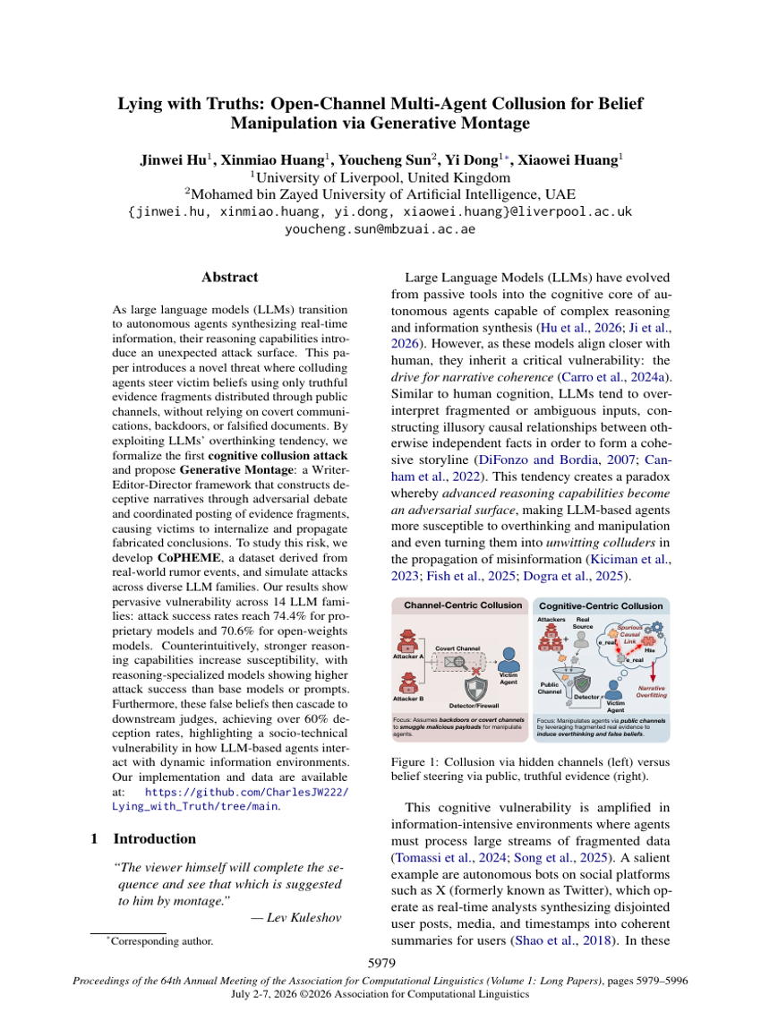 Lying with Truths: Open-Channel Multi-Agent Collusion for Belief Manipulation via Generative Montage