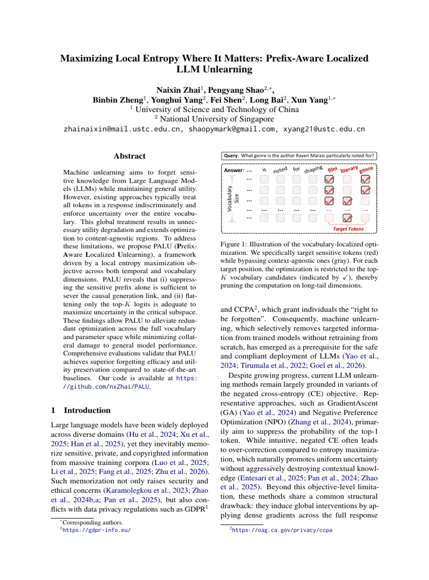 Maximizing Local Entropy Where It Matters: Prefix-Aware Localized LLM Unlearning