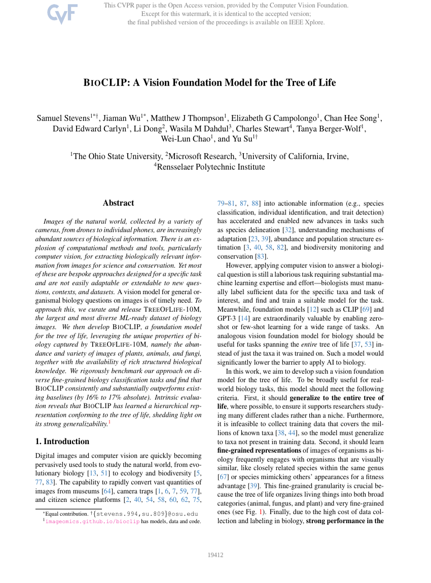 BIOCLIP: A Vision Foundation Model for the Tree of Life