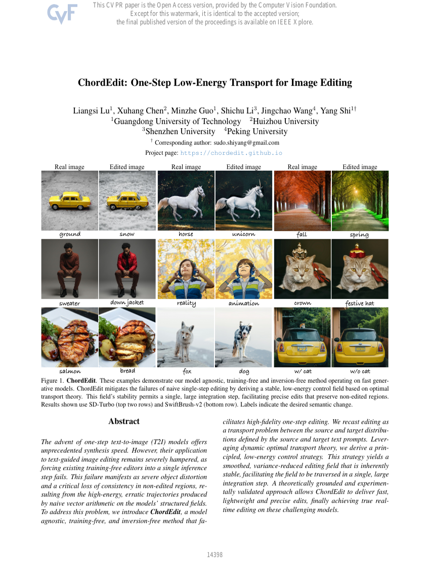ChordEdit: One-Step Low-Energy Transport for Image Editing