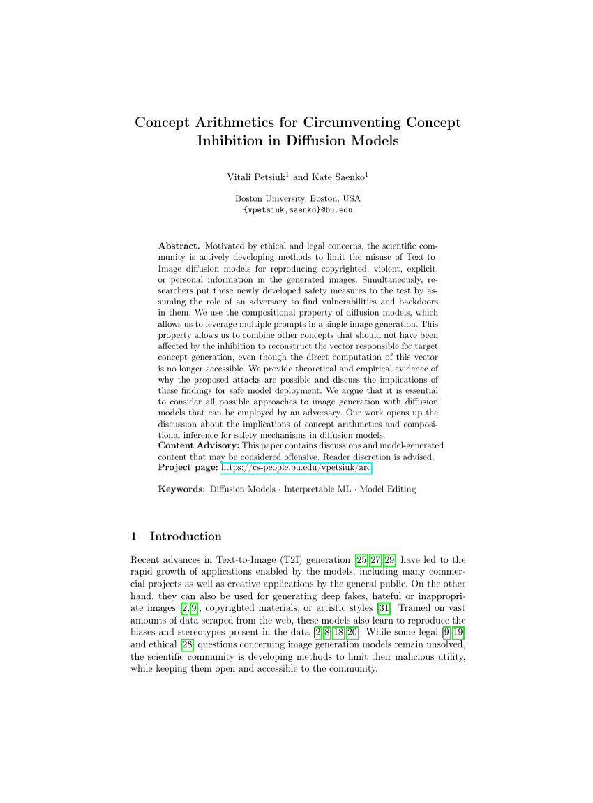 Concept Arithmetics for Circumventing Concept Inhibition in Difusion Models