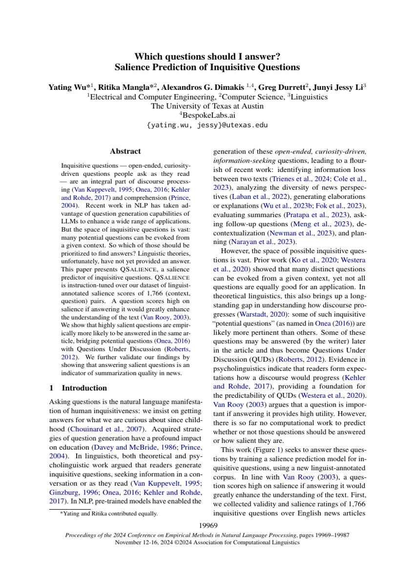 Which questions should I answer? Salience Prediction of Inquisitive Questions