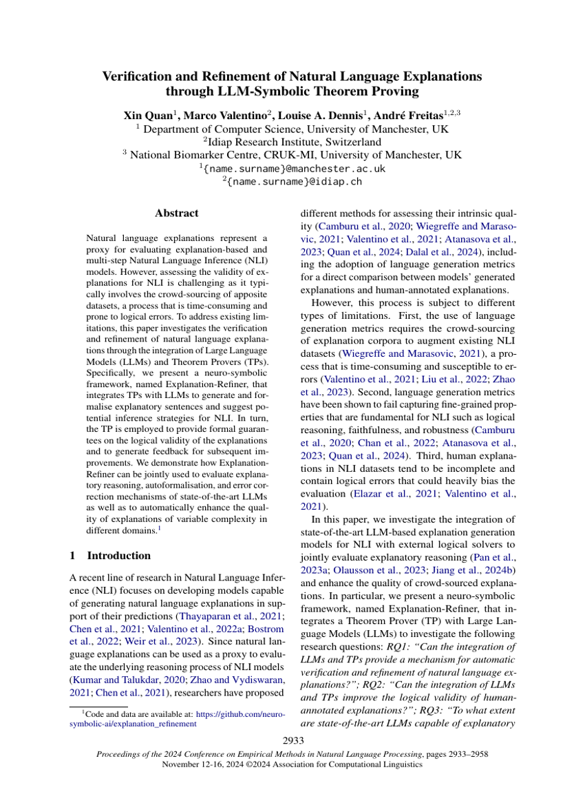 Verification and Refinement of Natural Language Explanations through LLM-Symbolic Theorem Proving