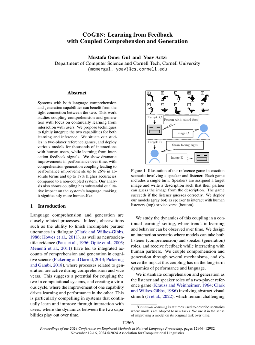 COGEN: Learning from Feedback with Coupled Comprehension and Generation