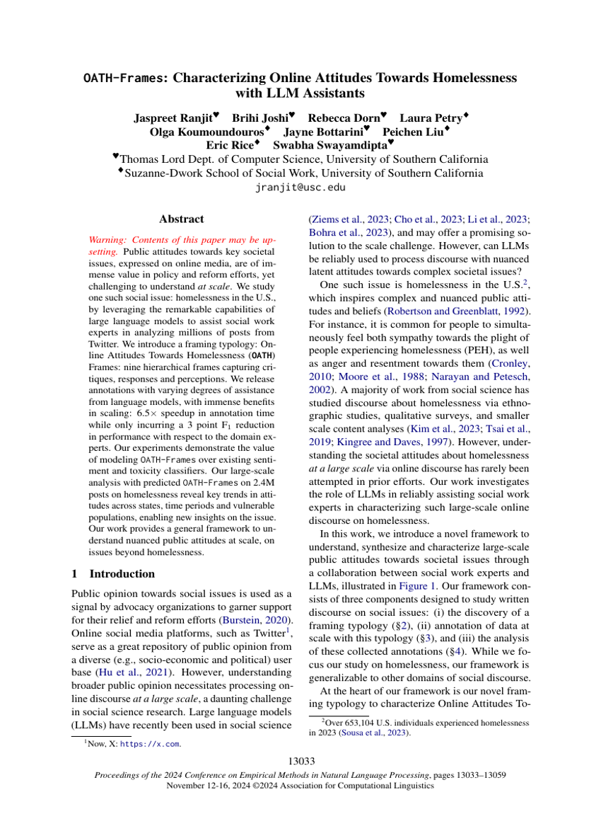 OATH-Frames: Characterizing Online Attitudes Towards Homelessness with LLM Assistants