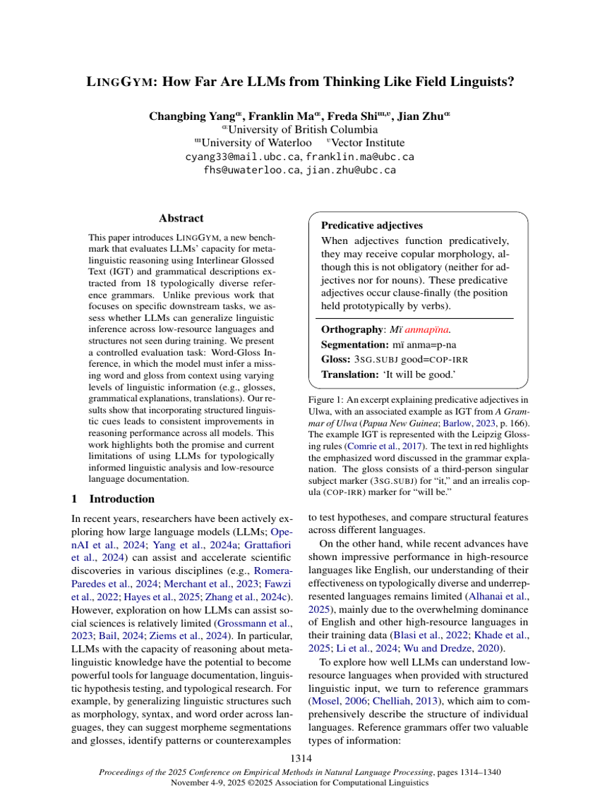 LINGGYM: How Far Are LLMs from Thinking Like Field Linguists?