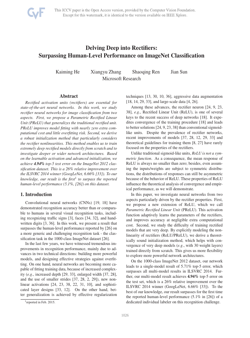 Delving Deep into Rectifiers: Surpassing Human-Level Performance on ImageNet Classification