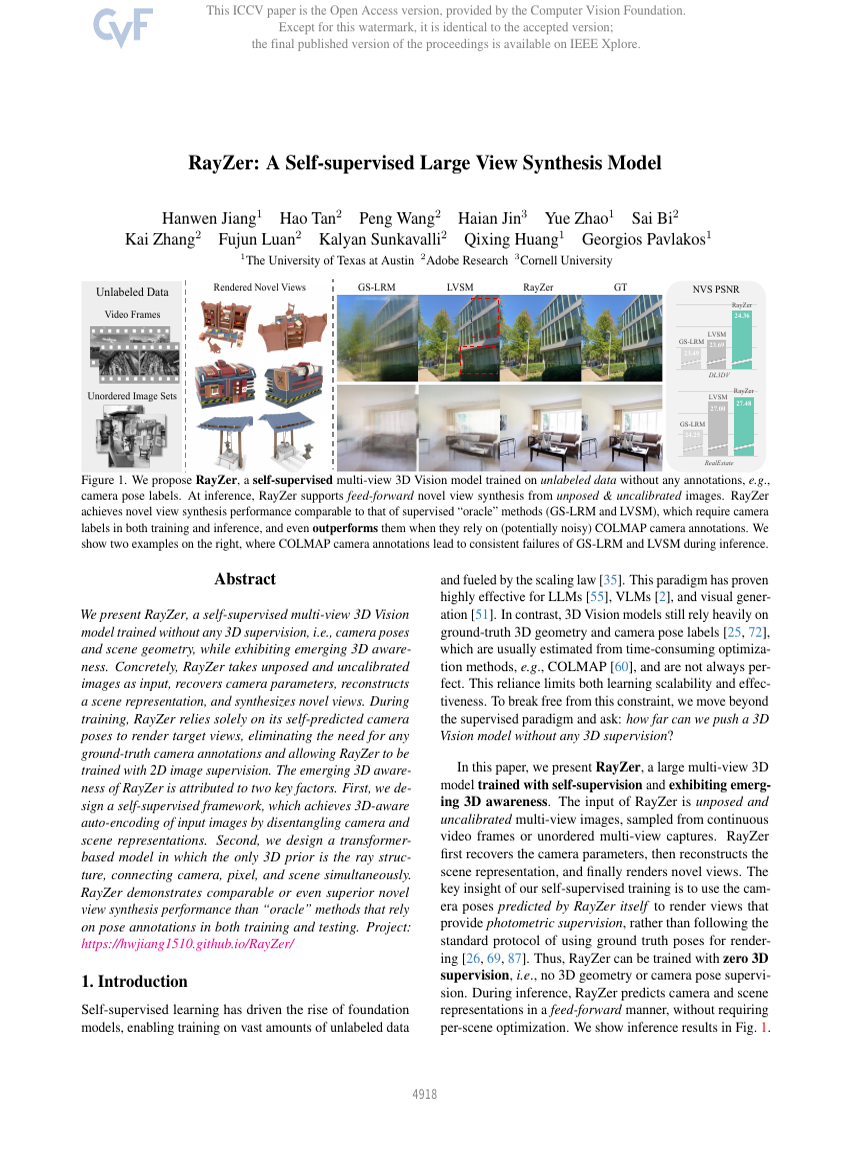 RayZer: A Self-supervised Large View Synthesis Model