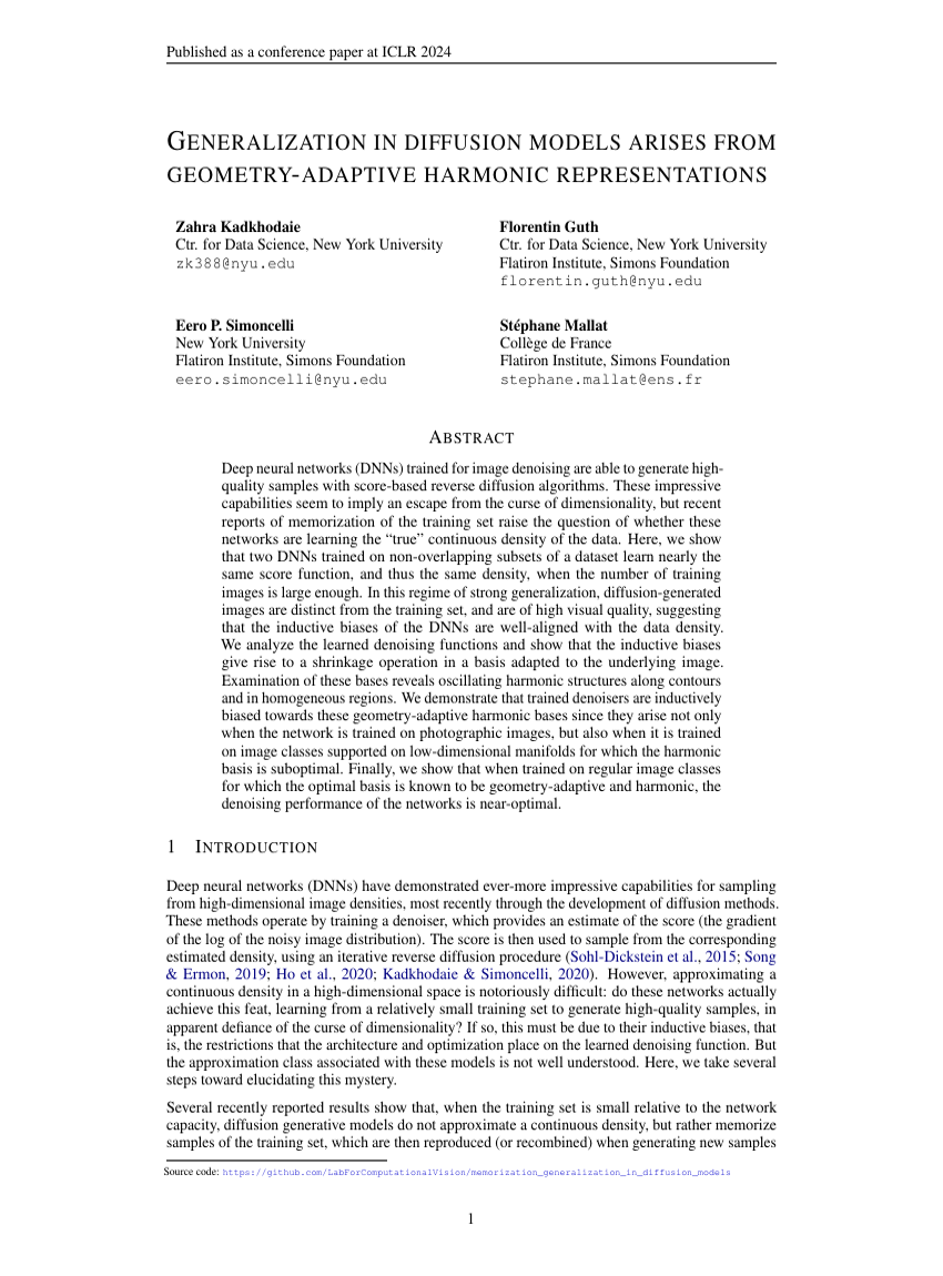 GENERALIZATION IN DIFFUSION MODELS ARISES FROM GEOMETRY-ADAPTIVE HARMONIC REPRESENTATIONS